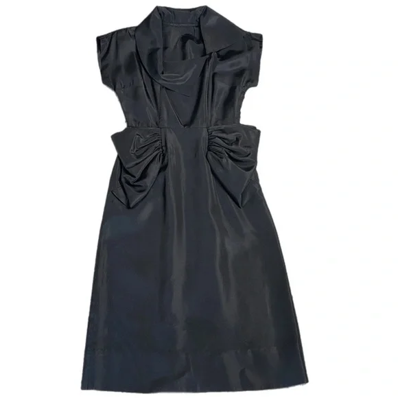 1950sBlack Taffeta Dress with Front Bow
